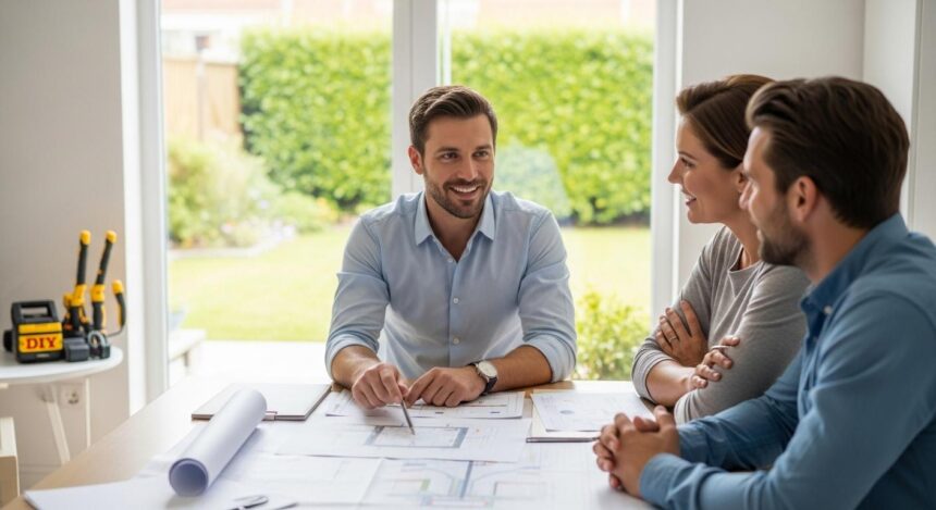 Conseiller en rénovation énergétique expliquant des solutions à un client
