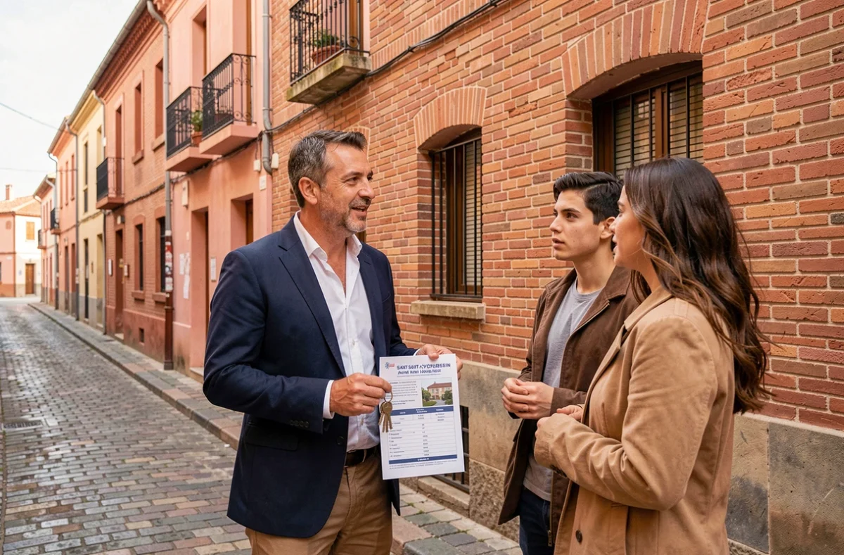 Agent immobilier présentant un appartement en location dans le quartier Saint-Cyprien à Toulouse