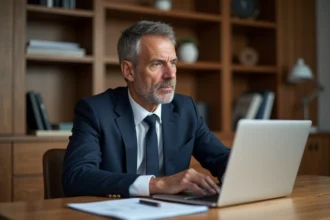 Agent immobilier en costume analyse estimations digitales