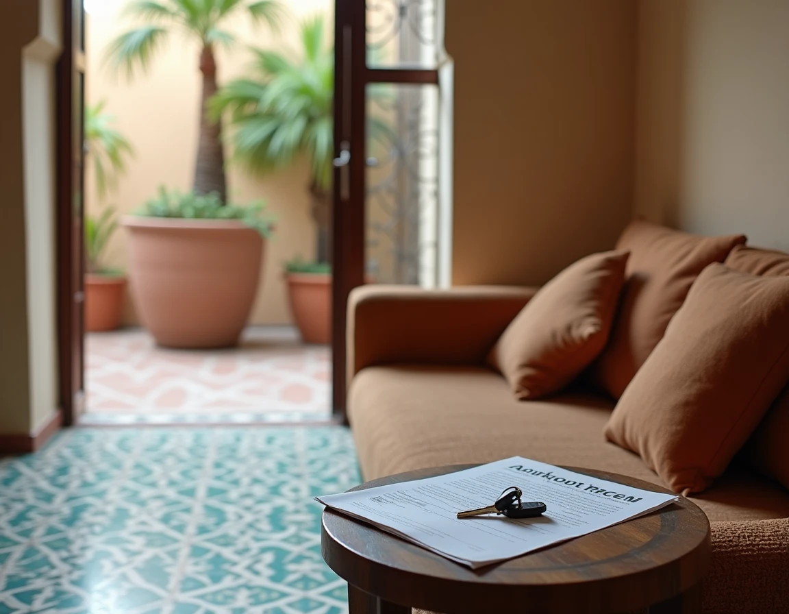 Intérieur d'un appartement riad meublé à louer en longue durée dans la médina d'Essaouira