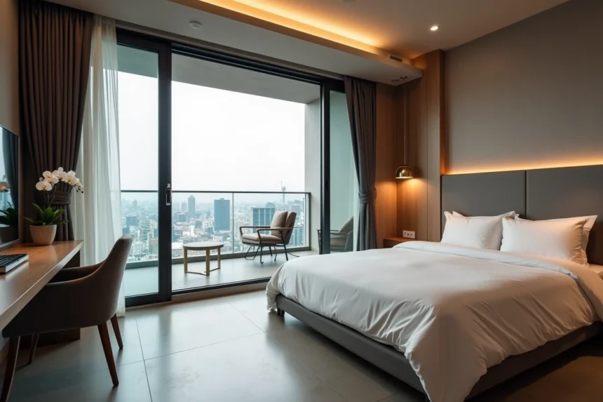 Appartement studio moderne et abordable à Bangkok avec vue sur la ville, proche du BTS Skytrain