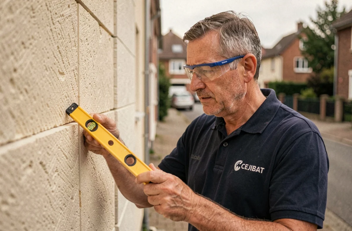 Technicien CEJIBAT appliquant une isolation thermique par l'extérieur sur une maison en Meurthe-et-Moselle