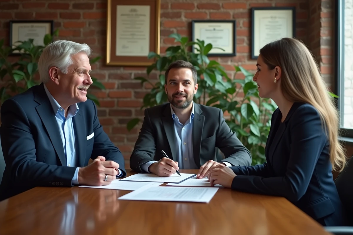 Conseiller financier avec un jeune couple en heritage bureau