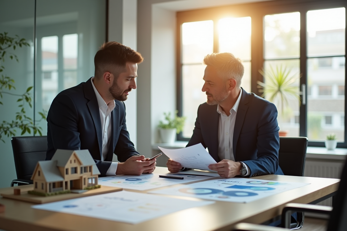 Conseiller financier et client discutant d'investissement immobilier