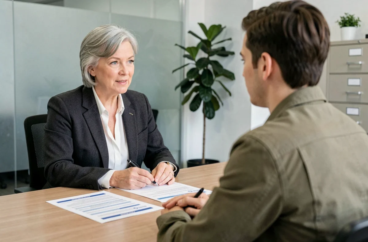 Conseillère en assurance habitation expliquant les différences de couverture à un client