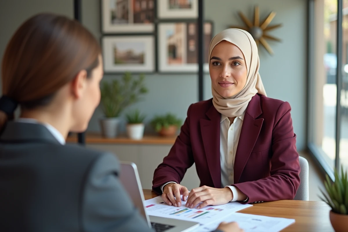 Femme consultant une agence immobilière à Marrakech pour l'achat d'un appartement selon son budget
