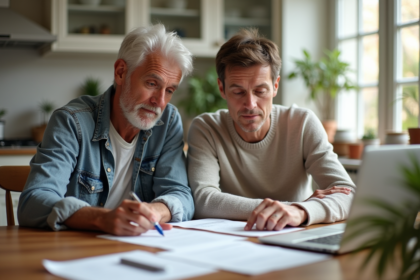 Couple français à la maison examine documents d'assurance
