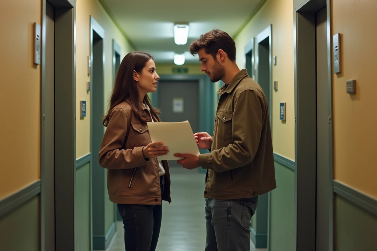 Jeune couple dans un couloir d