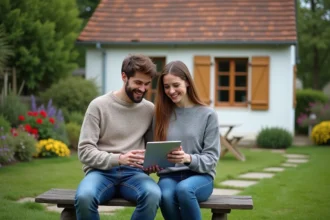 Jeune couple souriant dans leur jardin en PuydeDôme