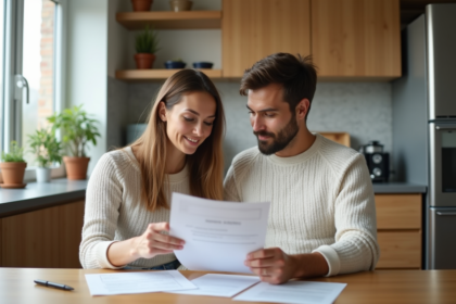 Jeune couple compare des offres de prêt à la maison