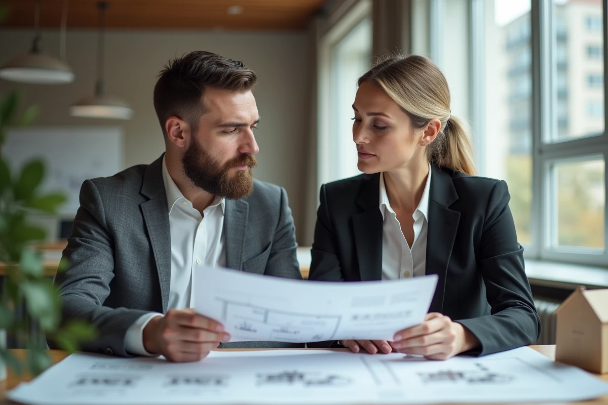 Couple professionnel en réunion dans un bureau moderne