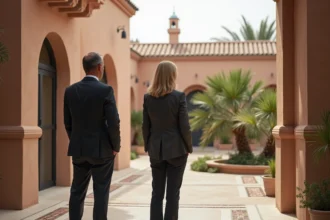 Couple d adultes dans une cour de villa moderne à Marrakech