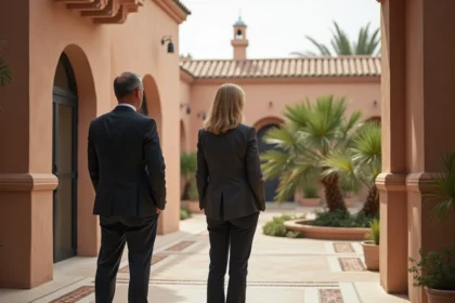 Couple d adultes dans une cour de villa moderne à Marrakech