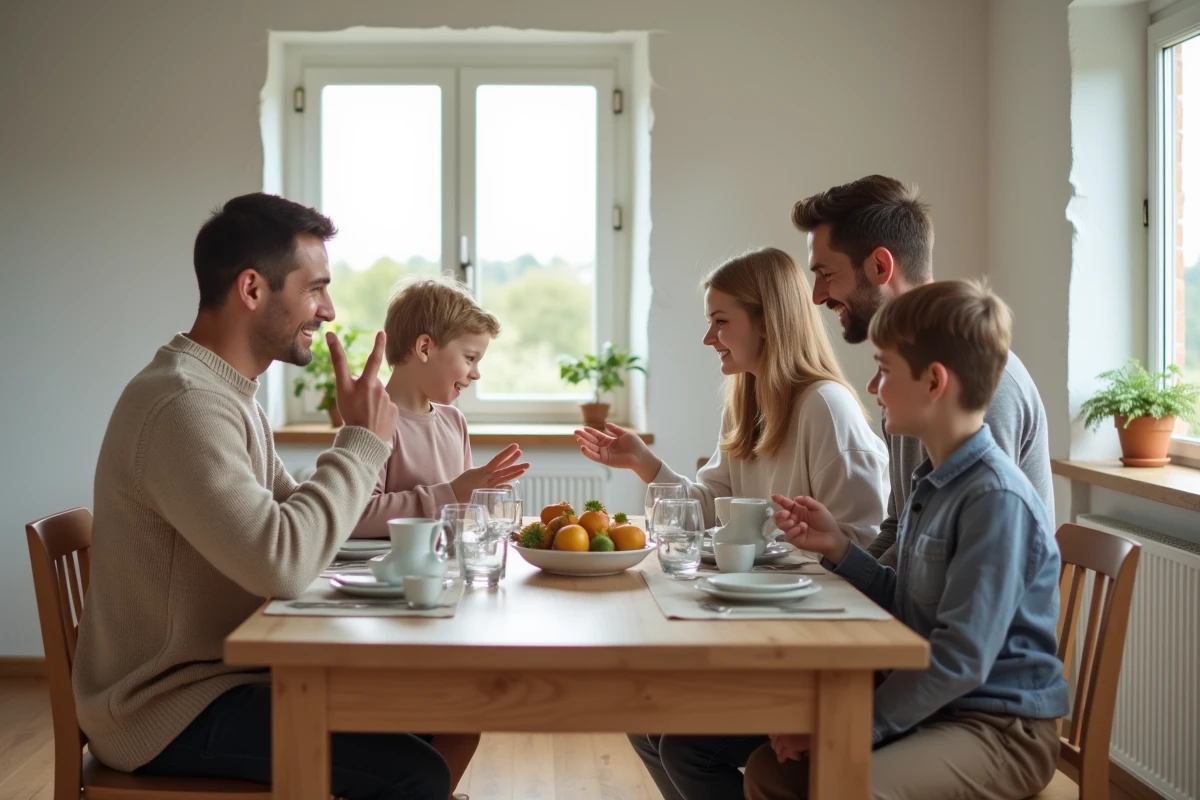 Famille dans maison rurale autour d une table