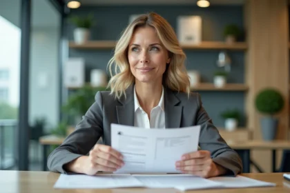 Femme d'âge moyen au bureau de gestion condo