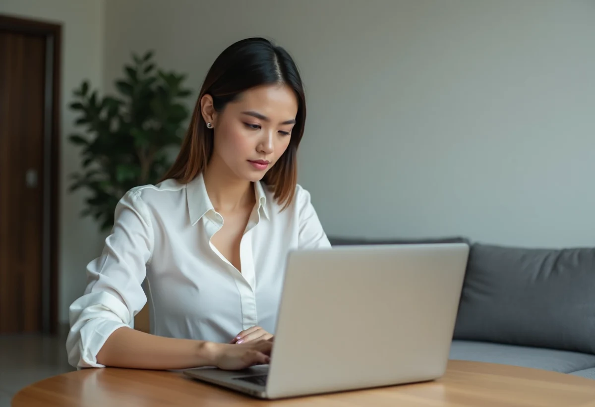Femme en bureau moderne utilisant un ordinateur portable