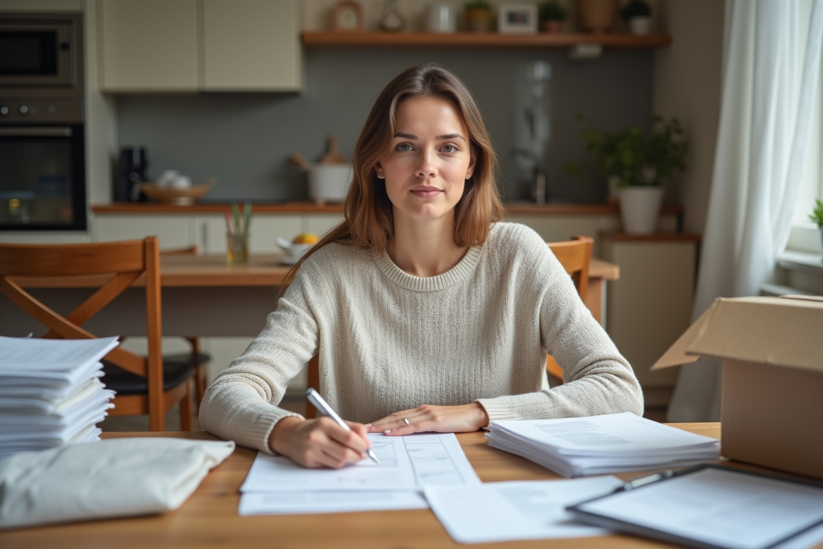 Femme remplissant un formulaire de changement d'adresse à la maison