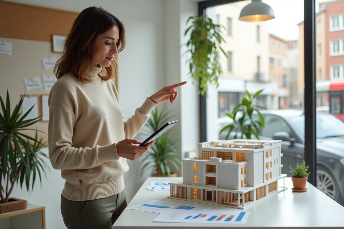Femme professionnelle pointant un modèle d