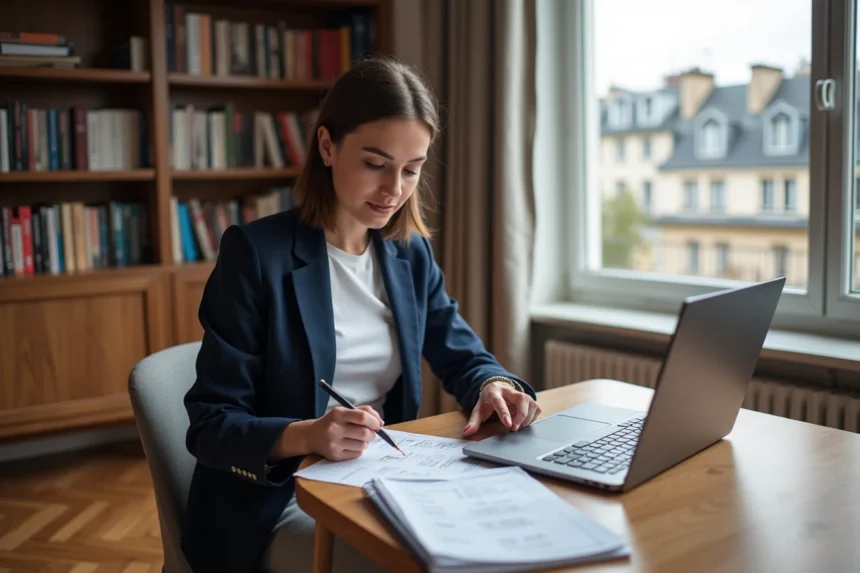 Femme consultant des annonces de logement sur LOC annonces pour trouver un appartement à Paris rapidement