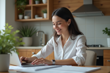 Femme organisée travaillant sur ses documents de location