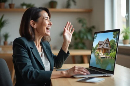 Femme d affaires en visioconference dans un bureau moderne