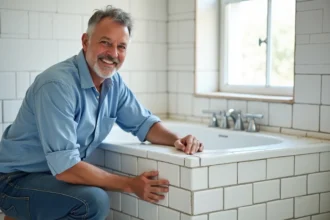 Salle de bain rénovée avec un décor moderne et lumineux