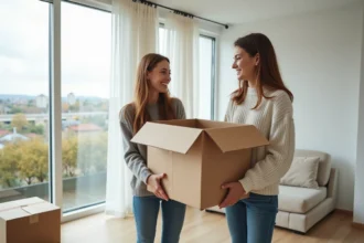 Ménages visitant un appartement neuf moderne et lumineux