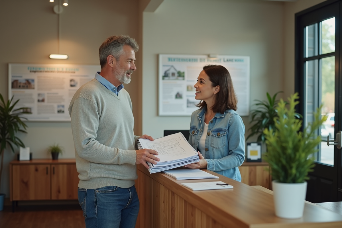 Homme remet des formulaires au bureau d