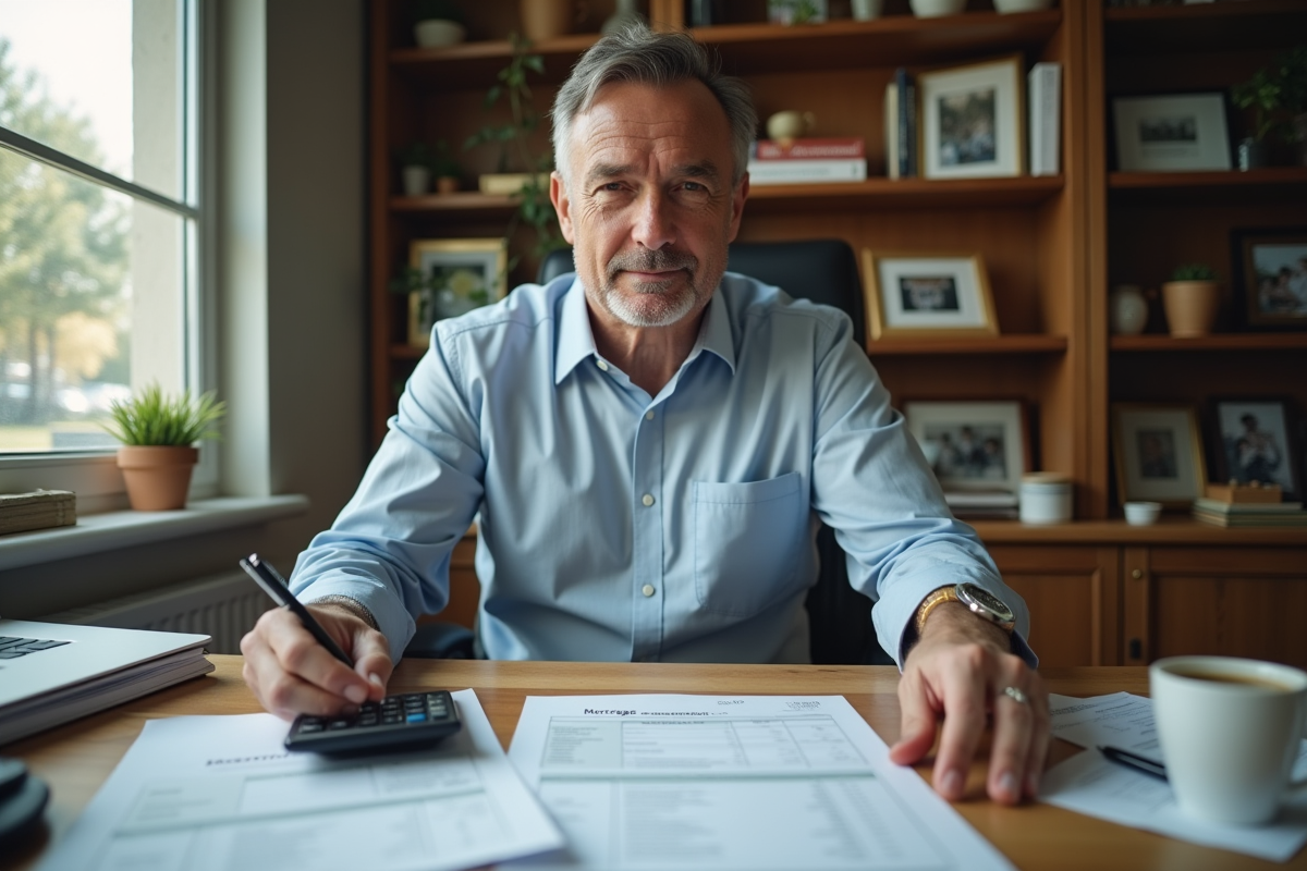 Homme d âge gérant des documents de prêt immobilier dans un bureau