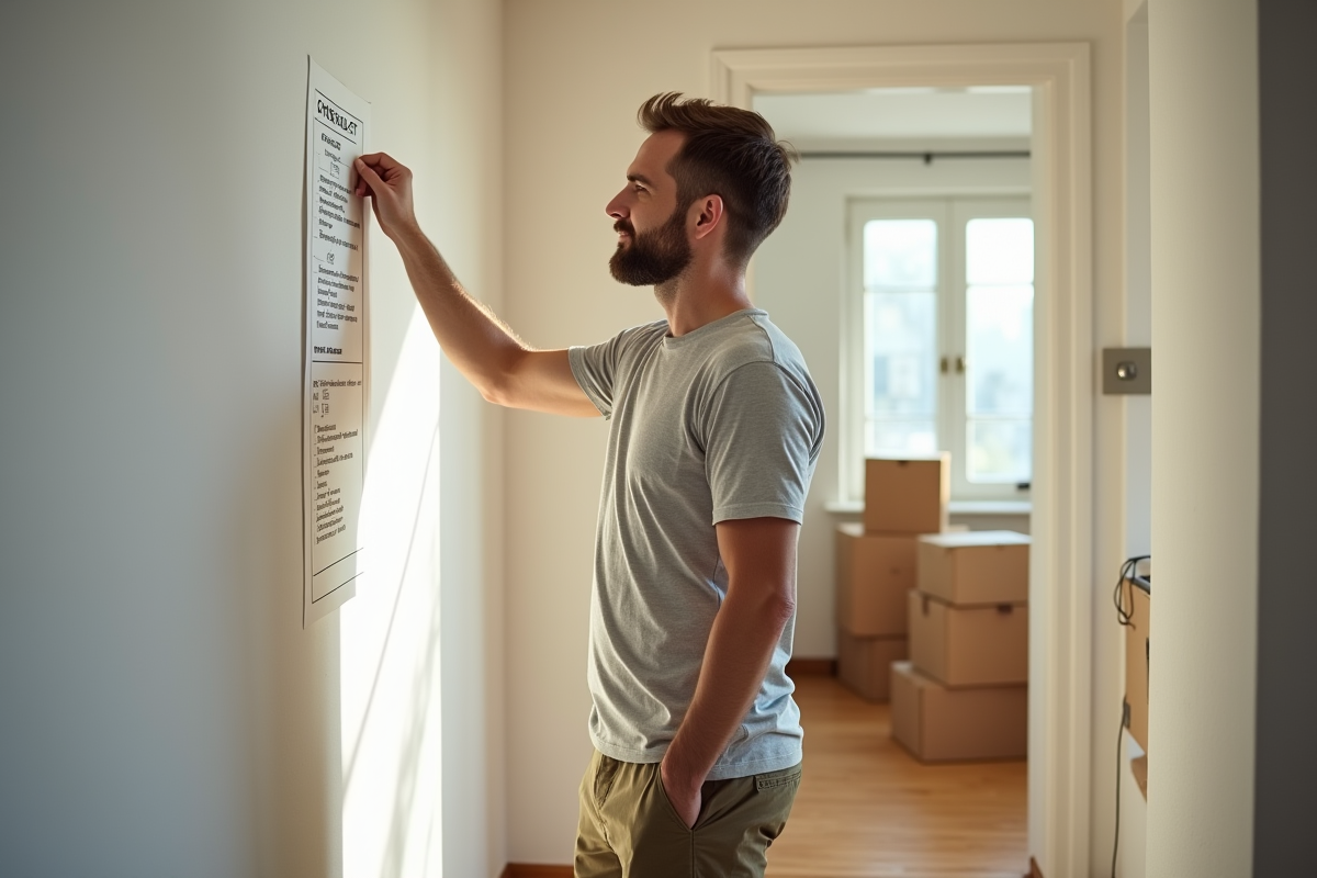 Homme déchirant une liste de contrôle dans un couloir lumineux