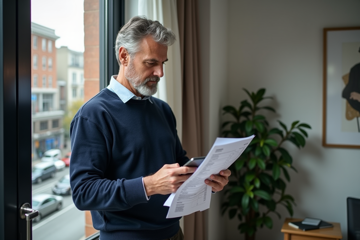 Homme vérifiant ses revenus de location courte durée dans son appartement