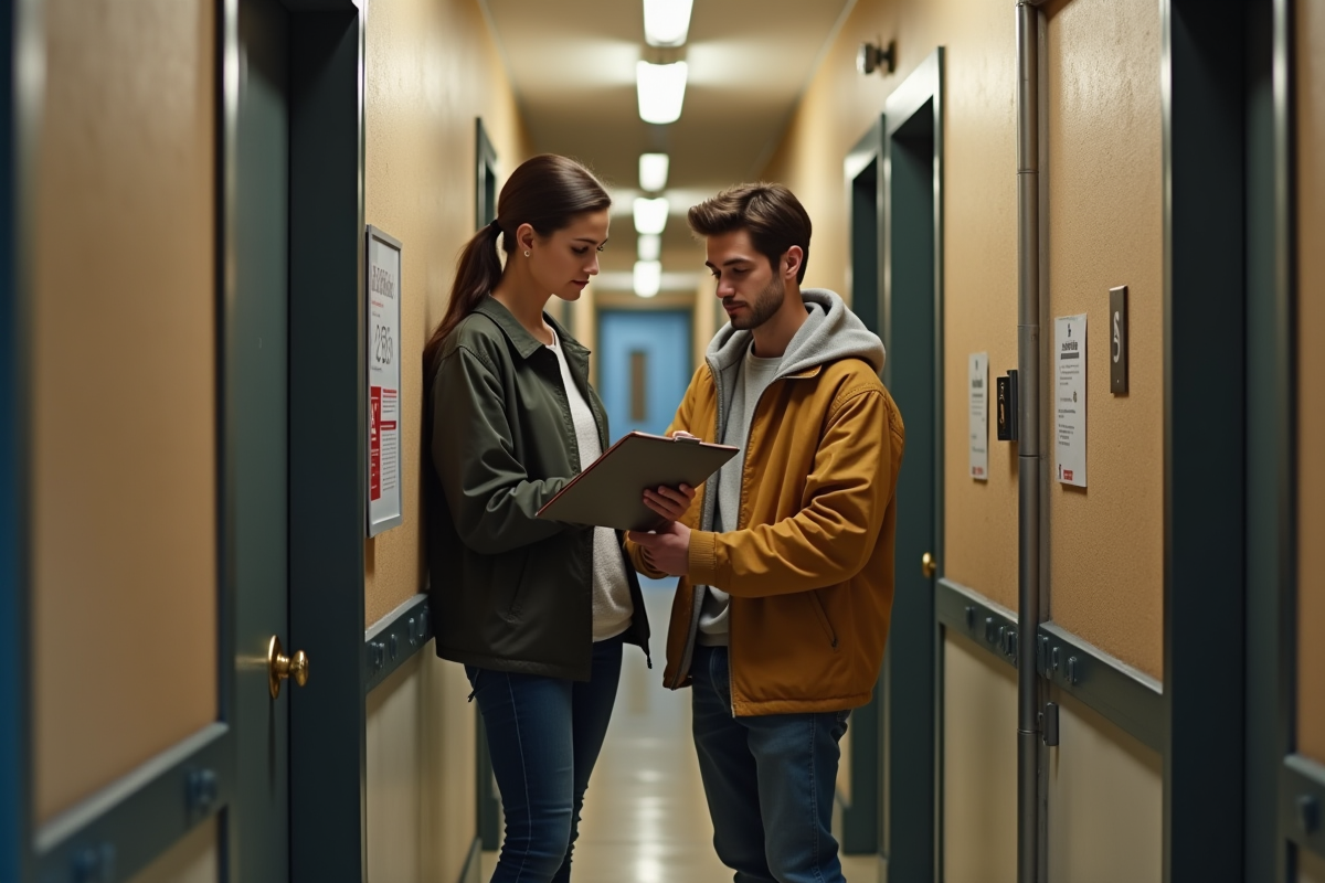 Jeune couple discute devant une porte d