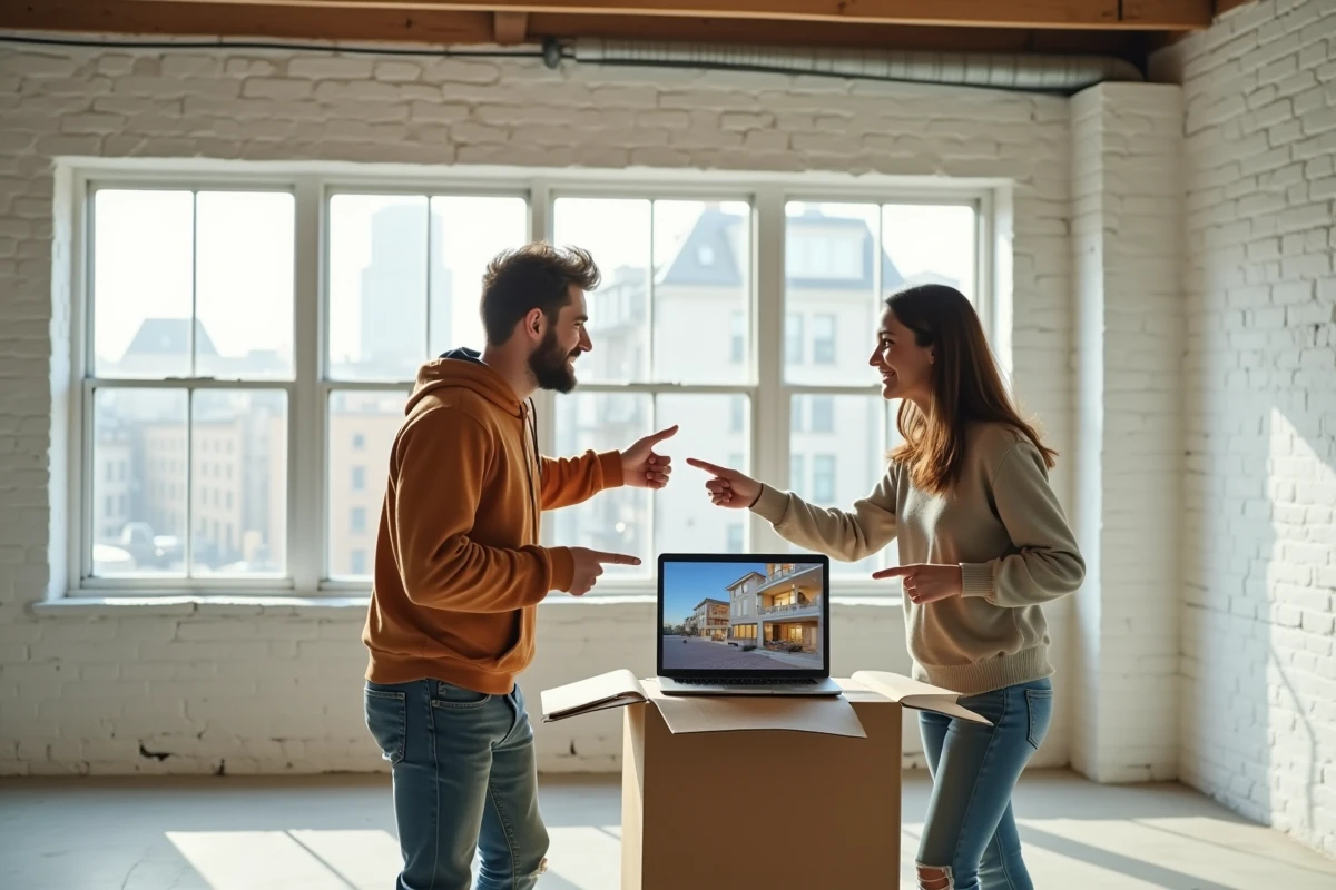 Jeune couple découvrant une visite virtuelle dans un appartement