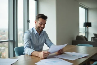 Jeune homme d'affaires dans un appartement neuf