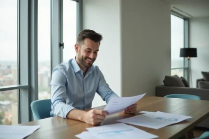 Jeune homme d'affaires dans un appartement neuf