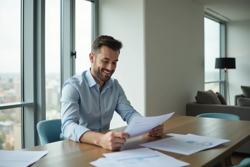 Jeune homme d'affaires dans un appartement neuf