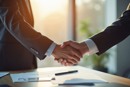 Poignee de main entre agent immobilier et client dans un bureau lumineux