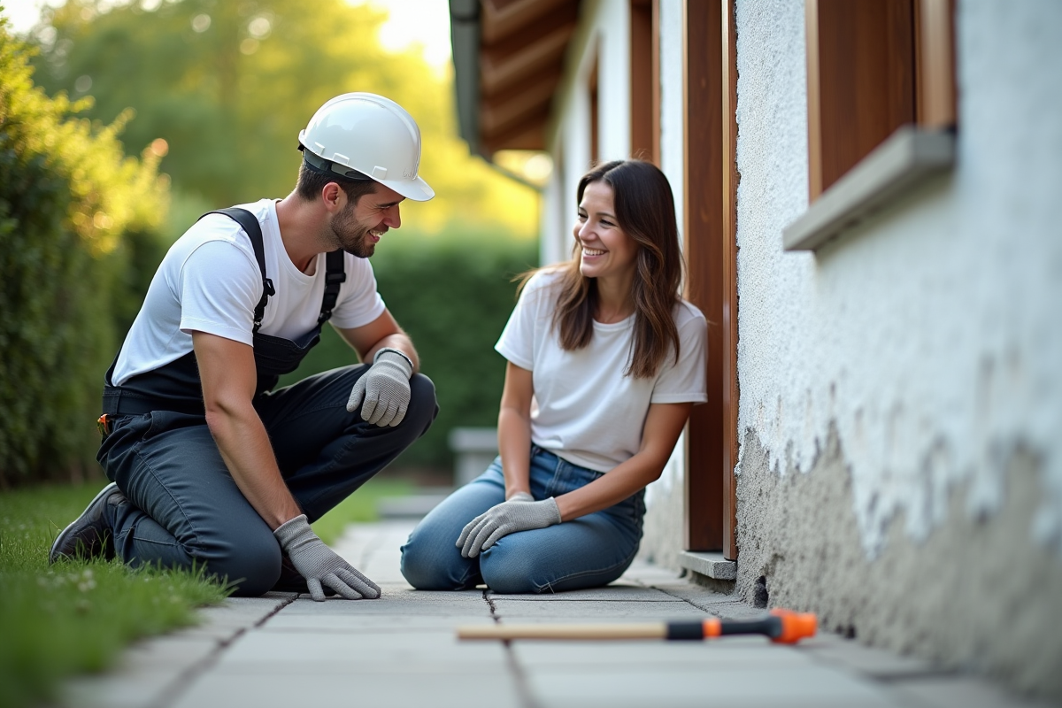 Artisan en rénovation discutant avec une propriétaire